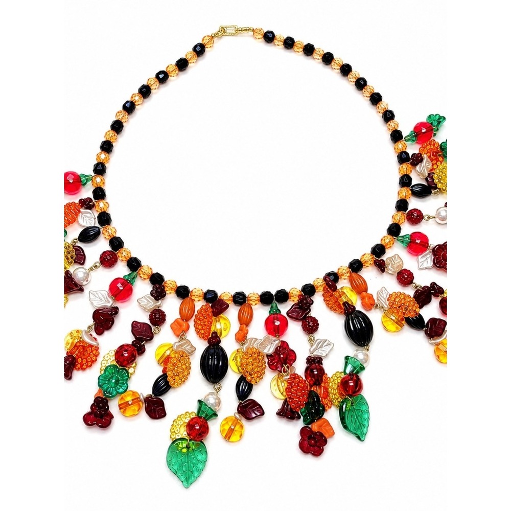 Art Glass Fruitti Tutti Necklace Artisan Lampwork Crystal Beaded Statement - Picture 2 of 6